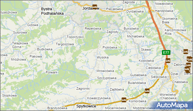 mapa Wysoka gmina Jordanów, Wysoka gmina Jordanów na mapie Targeo
