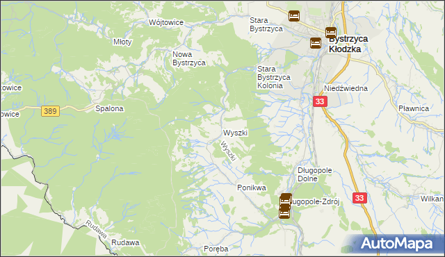 mapa Wyszki gmina Bystrzyca Kłodzka, Wyszki gmina Bystrzyca Kłodzka na mapie Targeo