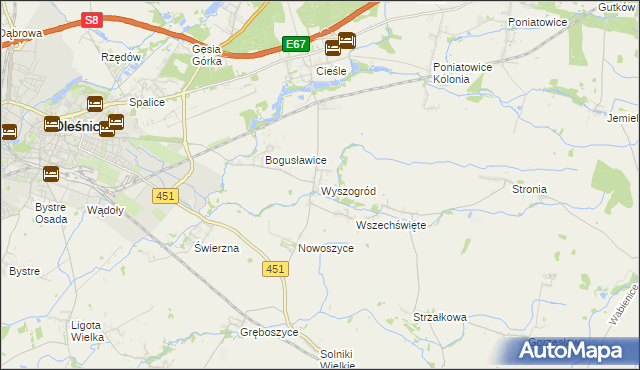 mapa Wyszogród gmina Oleśnica, Wyszogród gmina Oleśnica na mapie Targeo