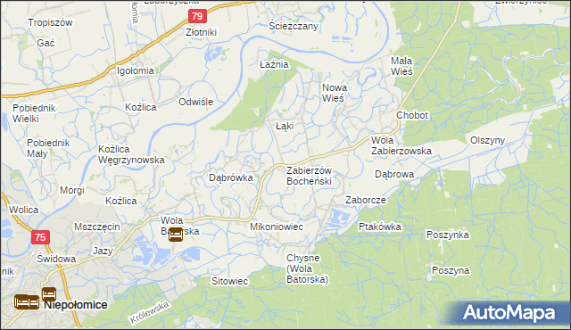 mapa Zabierzów Bocheński, Zabierzów Bocheński na mapie Targeo