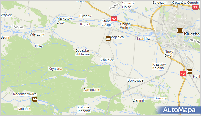 mapa Żabiniec gmina Kluczbork, Żabiniec gmina Kluczbork na mapie Targeo