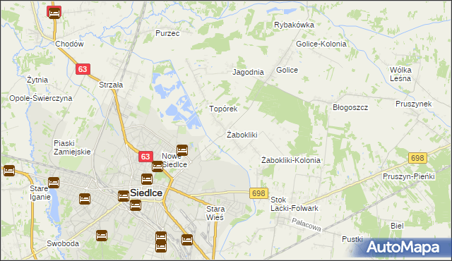 mapa Żabokliki gmina Siedlce, Żabokliki gmina Siedlce na mapie Targeo