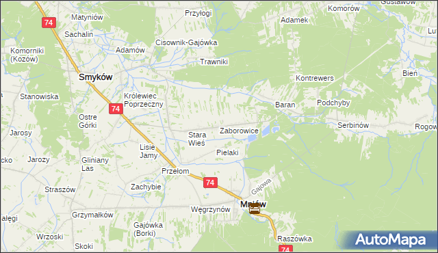 mapa Zaborowice gmina Mniów, Zaborowice gmina Mniów na mapie Targeo