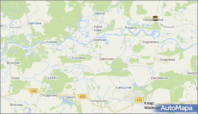 mapa Zaborowo gmina Książ Wielkopolski, Zaborowo gmina Książ Wielkopolski na mapie Targeo