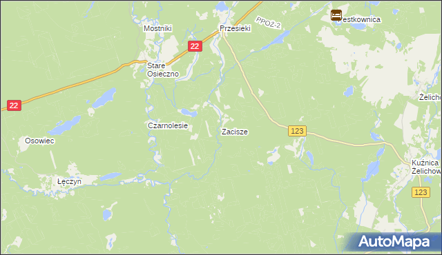 mapa Zacisze gmina Krzyż Wielkopolski, Zacisze gmina Krzyż Wielkopolski na mapie Targeo