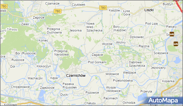 mapa Zagacie gmina Czernichów, Zagacie gmina Czernichów na mapie Targeo