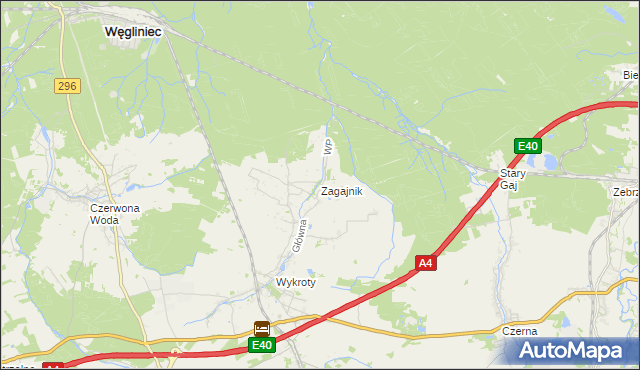 mapa Zagajnik gmina Nowogrodziec, Zagajnik gmina Nowogrodziec na mapie Targeo