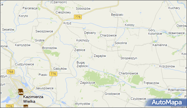 mapa Zagajów gmina Czarnocin, Zagajów gmina Czarnocin na mapie Targeo