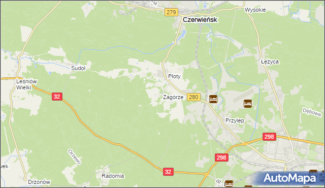 mapa Zagórze gmina Czerwieńsk, Zagórze gmina Czerwieńsk na mapie Targeo