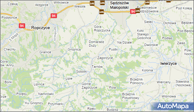 mapa Zagorzyce gmina Sędziszów Małopolski, Zagorzyce gmina Sędziszów Małopolski na mapie Targeo