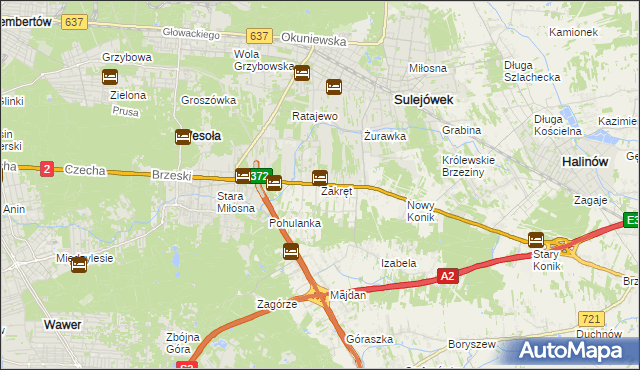 mapa Zakręt gmina Wiązowna, Zakręt gmina Wiązowna na mapie Targeo