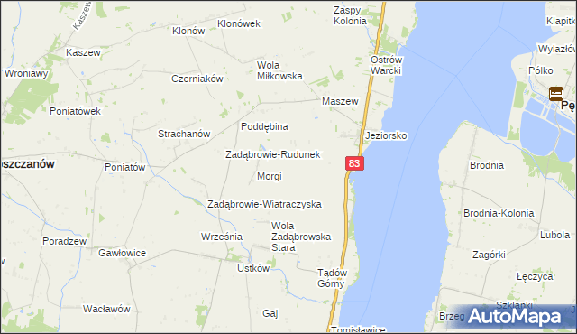 mapa Zakrzew gmina Warta, Zakrzew gmina Warta na mapie Targeo