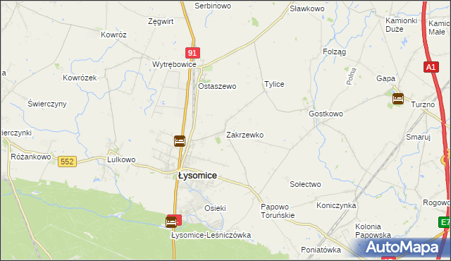mapa Zakrzewko gmina Łysomice, Zakrzewko gmina Łysomice na mapie Targeo