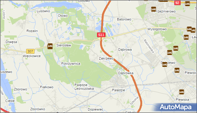 mapa Zakrzewo gmina Dopiewo, Zakrzewo gmina Dopiewo na mapie Targeo