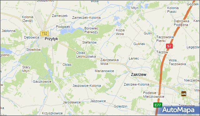 mapa Zakrzewska Wola gmina Zakrzew, Zakrzewska Wola gmina Zakrzew na mapie Targeo