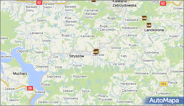 mapa Zakrzów gmina Stryszów, Zakrzów gmina Stryszów na mapie Targeo