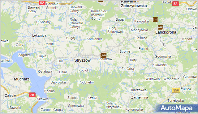 mapa Zakrzów gmina Stryszów, Zakrzów gmina Stryszów na mapie Targeo