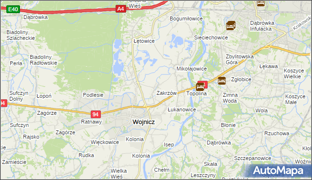 mapa Zakrzów gmina Wojnicz, Zakrzów gmina Wojnicz na mapie Targeo