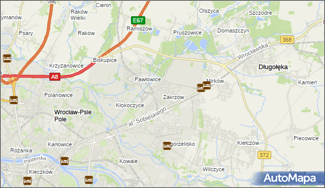 mapa Zakrzów gmina Wrocław, Zakrzów gmina Wrocław na mapie Targeo