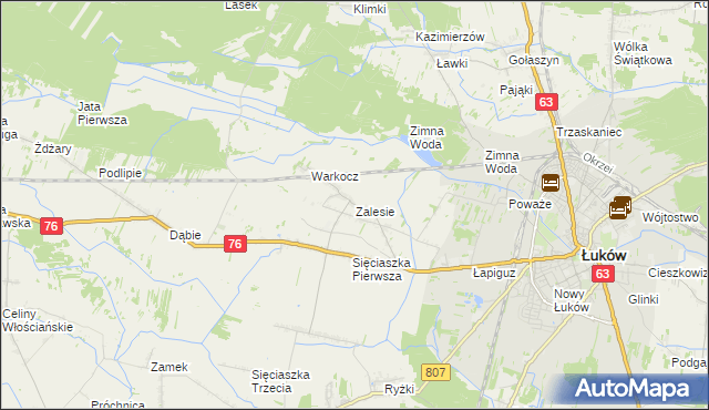 mapa Zalesie gmina Łuków, Zalesie gmina Łuków na mapie Targeo
