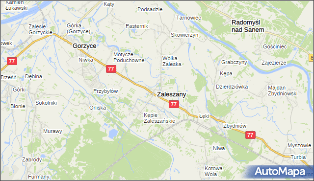mapa Zaleszany powiat stalowowolski, Zaleszany powiat stalowowolski na mapie Targeo