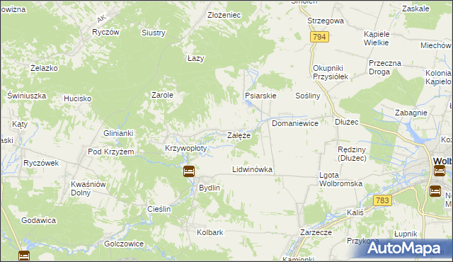 mapa Załęże gmina Wolbrom, Załęże gmina Wolbrom na mapie Targeo