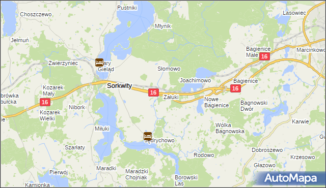 mapa Załuki gmina Sorkwity, Załuki gmina Sorkwity na mapie Targeo