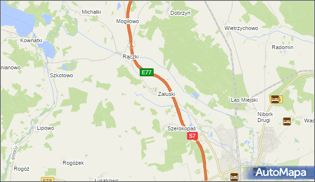 mapa Załuski gmina Nidzica, Załuski gmina Nidzica na mapie Targeo