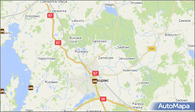 mapa Zameczek gmina Biskupiec, Zameczek gmina Biskupiec na mapie Targeo