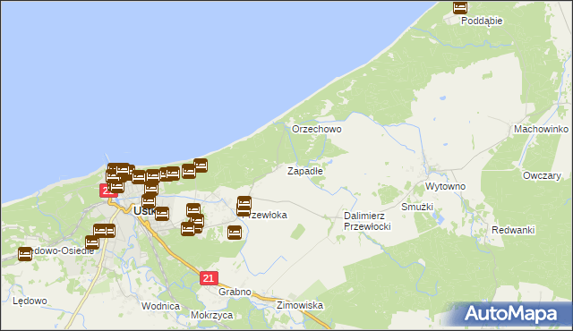 mapa Zapadłe gmina Ustka, Zapadłe gmina Ustka na mapie Targeo