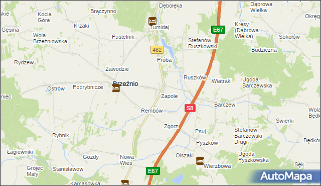 mapa Zapole gmina Brzeźnio, Zapole gmina Brzeźnio na mapie Targeo