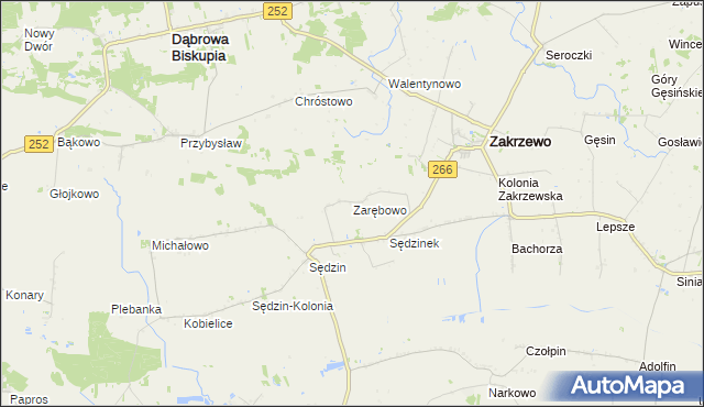 mapa Zarębowo gmina Zakrzewo, Zarębowo gmina Zakrzewo na mapie Targeo