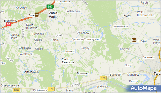 mapa Zaręby gmina Żabia Wola, Zaręby gmina Żabia Wola na mapie Targeo