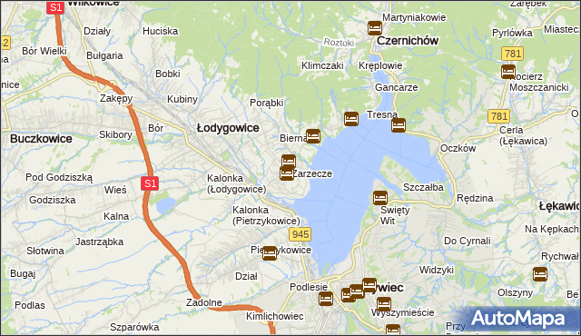 mapa Zarzecze gmina Łodygowice, Zarzecze gmina Łodygowice na mapie Targeo