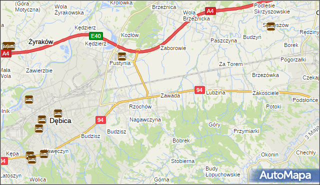 mapa Zawada gmina Dębica, Zawada gmina Dębica na mapie Targeo