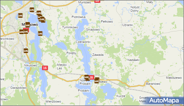 mapa Zawada gmina Mrągowo, Zawada gmina Mrągowo na mapie Targeo