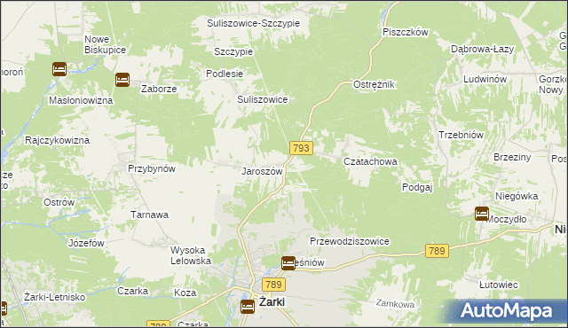 mapa Zawada gmina Żarki, Zawada gmina Żarki na mapie Targeo