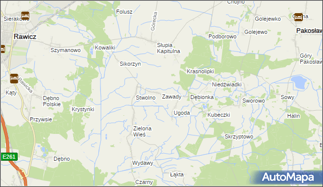 mapa Zawady gmina Rawicz, Zawady gmina Rawicz na mapie Targeo