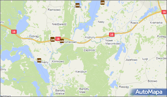 mapa Zazdrość gmina Biskupiec, Zazdrość gmina Biskupiec na mapie Targeo