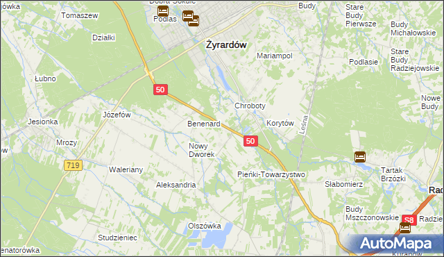 mapa Zazdrość gmina Radziejowice, Zazdrość gmina Radziejowice na mapie Targeo