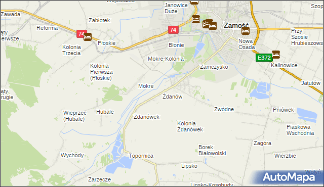 mapa Żdanów gmina Zamość, Żdanów gmina Zamość na mapie Targeo