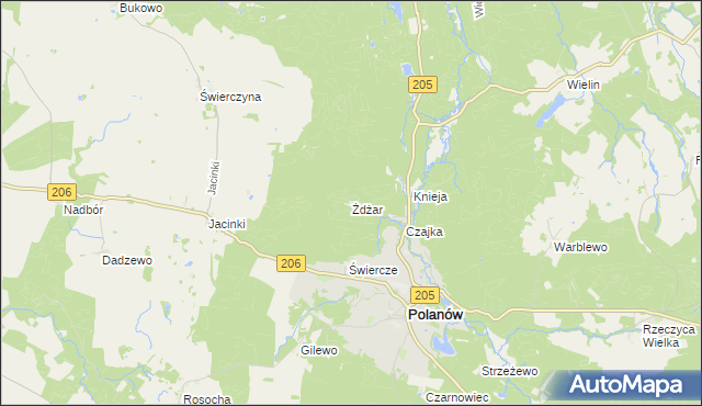 mapa Żdżar gmina Polanów, Żdżar gmina Polanów na mapie Targeo