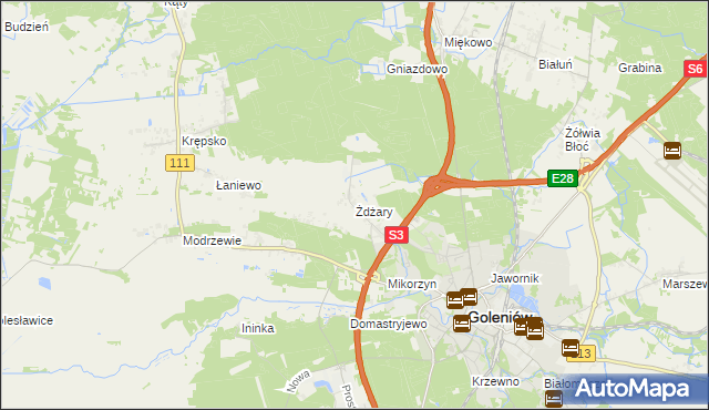 mapa Żdżary gmina Goleniów, Żdżary gmina Goleniów na mapie Targeo