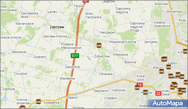 mapa Zdziechów gmina Zakrzew, Zdziechów gmina Zakrzew na mapie Targeo