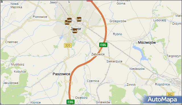 mapa Zębowice gmina Paszowice, Zębowice gmina Paszowice na mapie Targeo