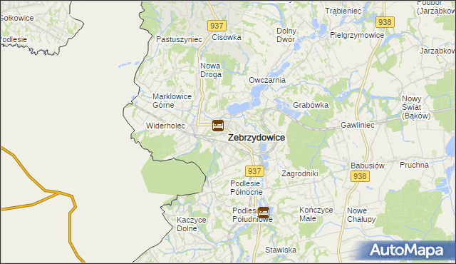 mapa Zebrzydowice powiat cieszyński, Zebrzydowice powiat cieszyński na mapie Targeo
