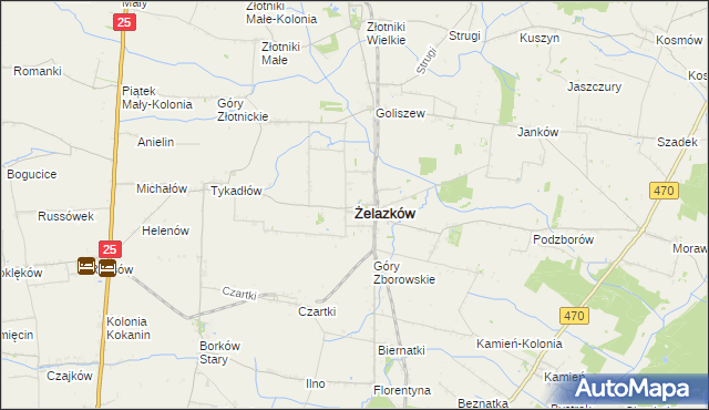 mapa Żelazków powiat kaliski, Żelazków powiat kaliski na mapie Targeo