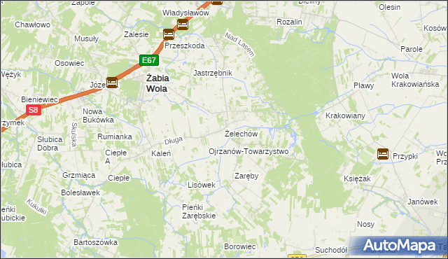 mapa Żelechów gmina Żabia Wola, Żelechów gmina Żabia Wola na mapie Targeo