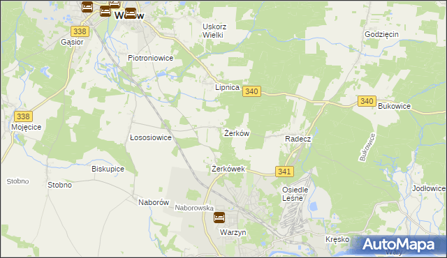 mapa Żerków gmina Brzeg Dolny, Żerków gmina Brzeg Dolny na mapie Targeo