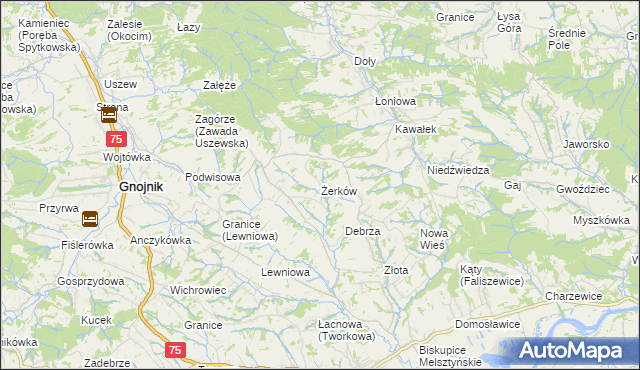 mapa Żerków gmina Gnojnik, Żerków gmina Gnojnik na mapie Targeo